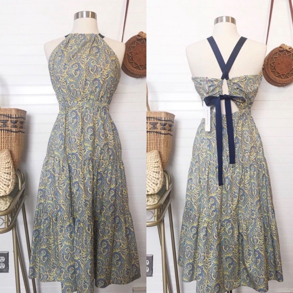 Antonio Melani Liberty Olivia Cotton Yellow Blue Paisley Midi Dress NWT Size 0